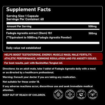 Fadogia Agrestis 500mg (60 capsules - 2 month supply)